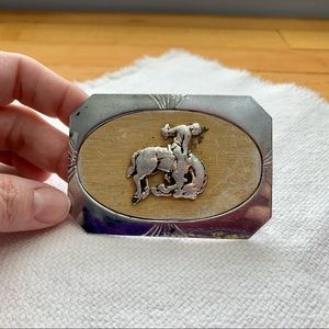 Vintage Belt Buckle Bronc Riding Saddle Horse Silver Colour Cowboy Western
